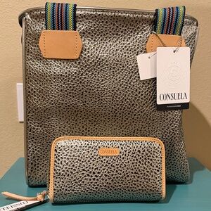 NWT Consuela Tommy Metallic Silver Tote and Wallet Set